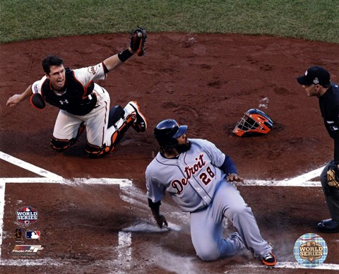 Framed Buster Posey tags out Prince Fielder Game 2 of the 2012 MLB World Series Action Print
