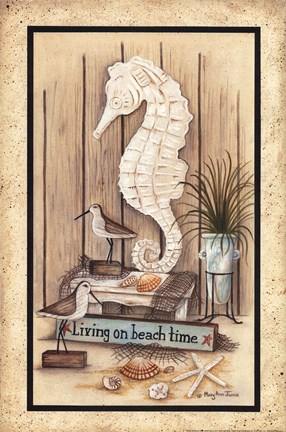 Framed Living on Beach Time Print