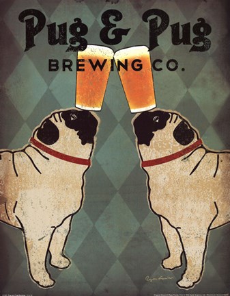 Framed Pug and Pug Brewing Print
