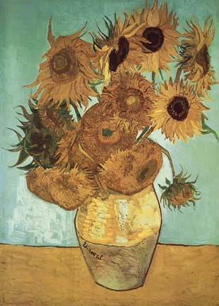 Framed Still Life, Vase With Twelve Sunflowers Print