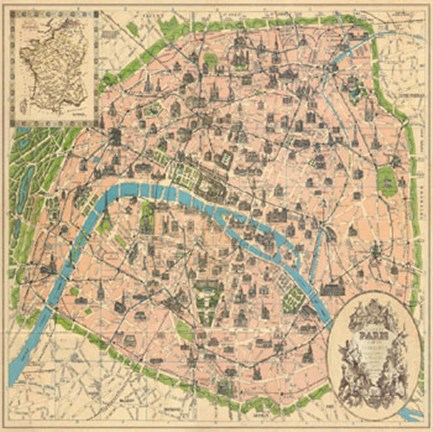 Framed Vintage Paris Map Print