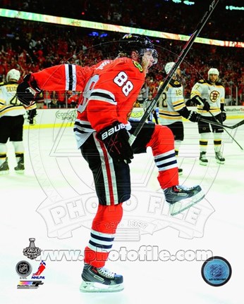 Framed Patrick Kane celebrating second goal Game 5 of the 2013 Stanley Cup Finals Print