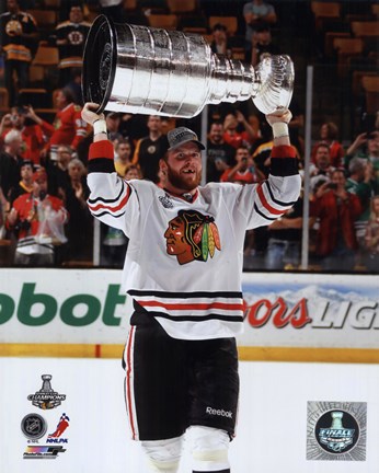 Framed Bryan Bickell with the Stanley Cup Game 6 of the 2013 Stanley Cup Finals Print