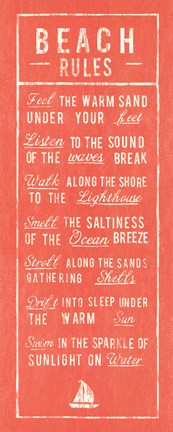 Framed Beach Rules - Coral Print