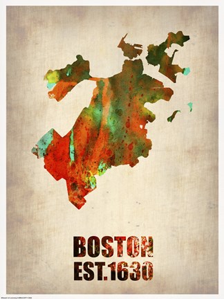 Framed Boston Watercolor Map Print