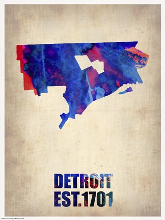 Framed Detroit Watercolor Map Print