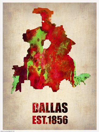 Framed Dallas Watercolor Map Print