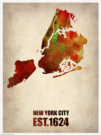 Framed New York City Watercolor Map II Print