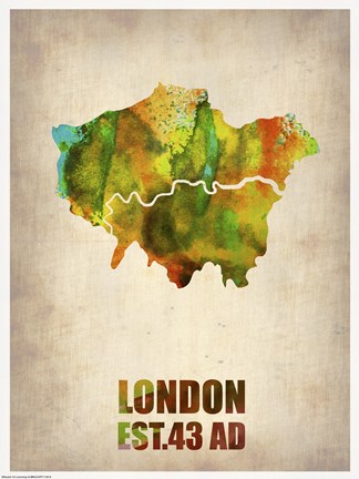 Framed London Watercolor Map I Print
