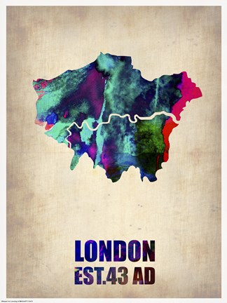 Framed London Watercolor Map II Print