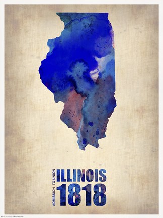 Framed Illinois Watercolor Map Print