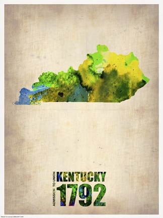 Framed Kentucky Watercolor Map Print