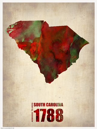Framed South Carolina Watercolor Map Print