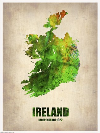 Framed Ireland Watercolor Map Print