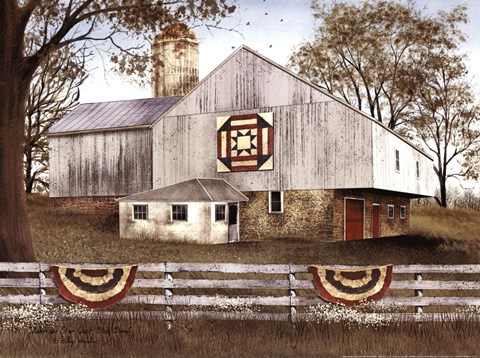 Framed American Star Quilt Block Barn Print
