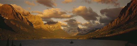 Framed Mountains surrounding a lake, St. Mary Lake, Glacier Bay National Park, Montana, USA Print