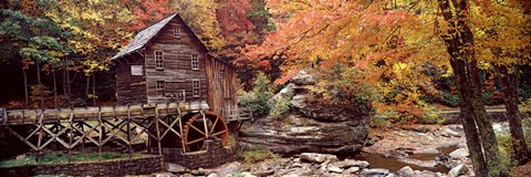 Framed Glade Creek Grist Mill with Autumn Trees, Babcock State Park, West Virginia Print