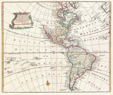 Framed 1747 Bowen Map of North America and South America Print