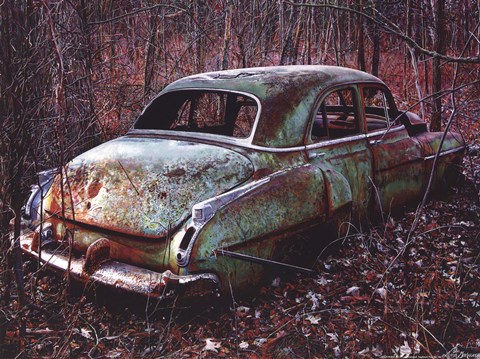 Framed Old Car in the Woods Print
