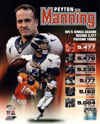 Framed Peyton Manning Single Season Passing Yards Record Print