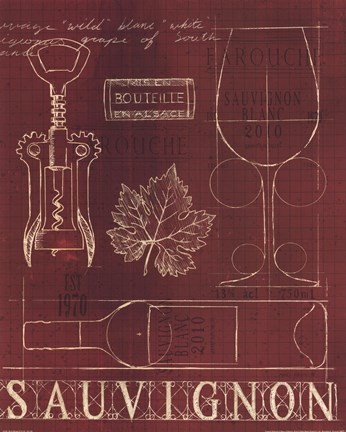 Framed Wine Blueprint IV v Print