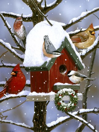Framed Red Birdhouse Print