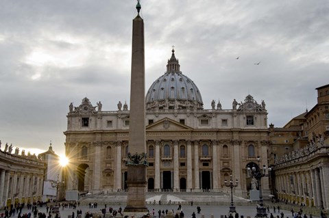 Framed Obelisk in front of the St. Peter&#39;s Basilica at sunset, St. Peter&#39;s Square, Vatican City Print