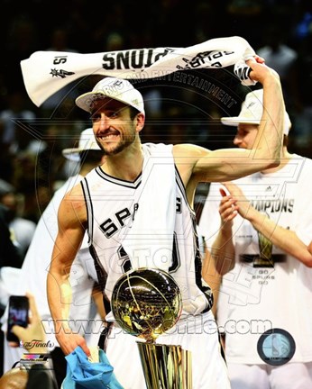 Framed Manu Ginobili with the NBA Championship Trophy Game 5 of the 2014 NBA Finals Print