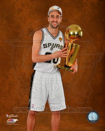 Framed Manu Ginobili with the NBA Championship Trophy Game 2014 Print