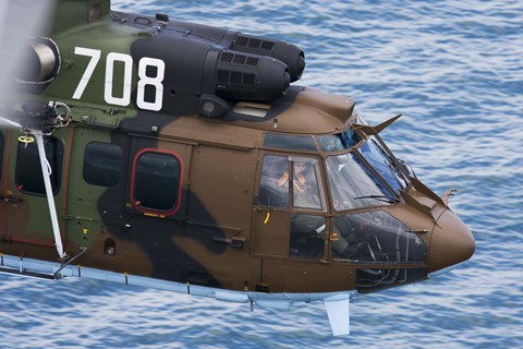 Framed Bulgarian Air Force Eurocopter AS532 AL Cougar over the Black Sea Print