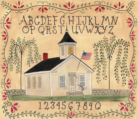 Framed American School House ABC Sampler Print