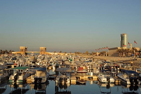 Framed Kuwait, Kuwait City, yacht boats in pleasure port Print