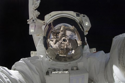 Framed Astronaut uses a Digital still Camera to take a Self-Portrait during a Spacewalk Print