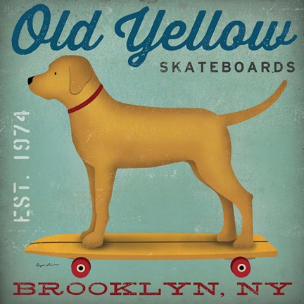 Framed Golden Dog on Skateboard Print