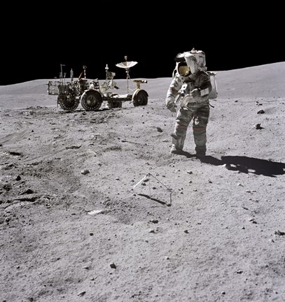 Framed Apollo 16 Astronaut Collects Samples on the Lunar Surface Print