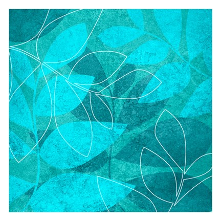Framed Turquoise Leaves 1 Print