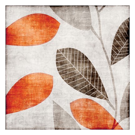 Framed Gray Orange Leaves 1 Print