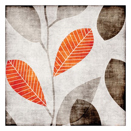 Framed Gray Orange Leaves 2 Print