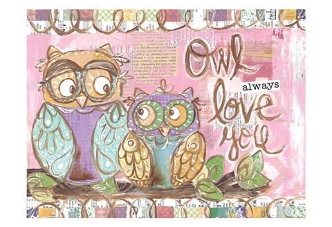 Framed Pastel Owl Family 5 Owl Always Love You Print