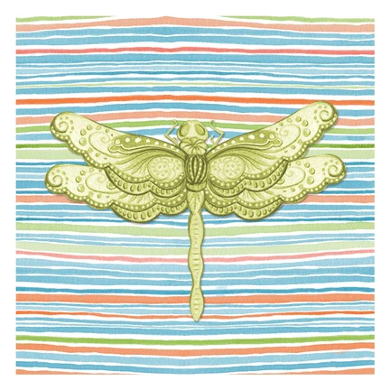 Framed Summer Stripe dragonfly 3 Print