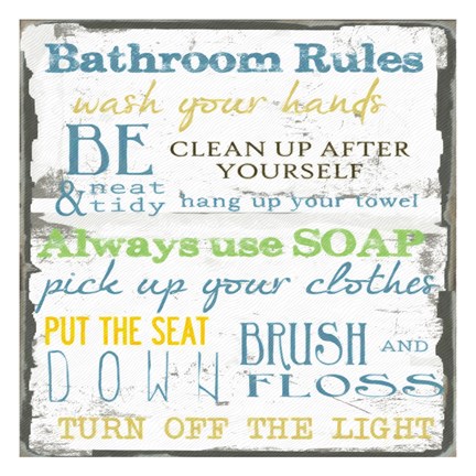 Framed Bathroom Rules Multi 1 Print