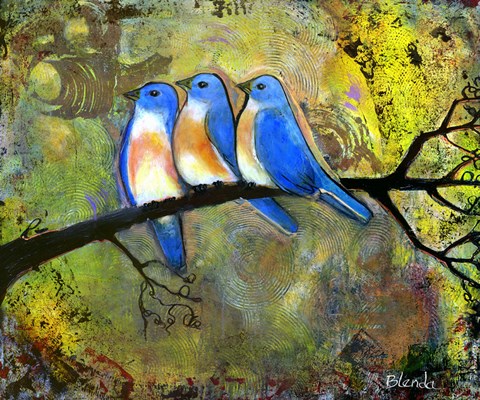 Framed Three Little Bluebirds Print