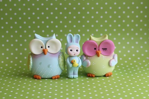 Framed Owls And Tiny Boy Bunny Print
