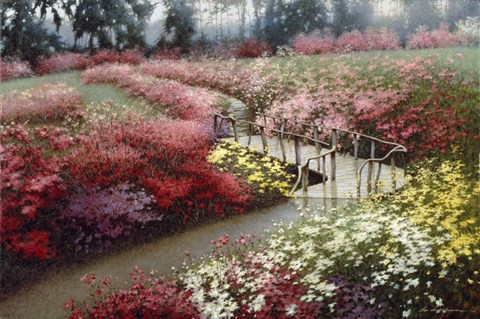 Framed Monet&#39;s Flower Garden Print