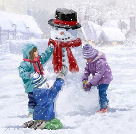 Framed Children Making Snowman Print