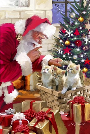 Framed Santa and kittens Print