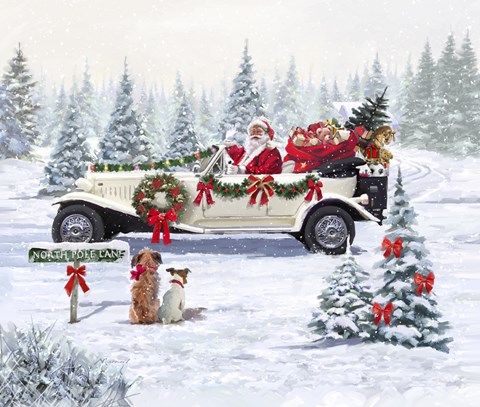 Framed Santa&#39;s Car Print