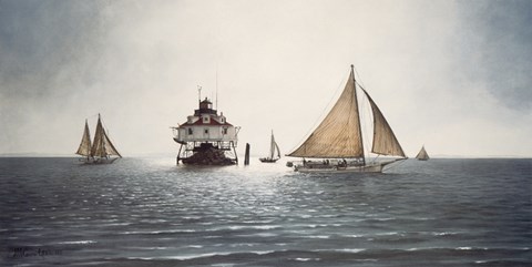 Framed Gathering At Thomas Point Print