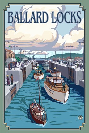 Framed Ballard Locks Boat Ad Print