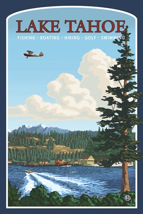 Framed Lake Tahoe Fishing Boating Print